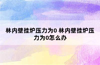 林内壁挂炉压力为0 林内壁挂炉压力为0怎么办